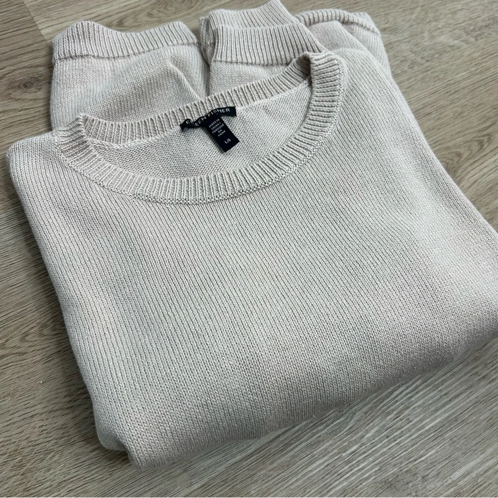 Eileen Fisher Organic Cotton Linen Tan Neutral Knit Pullover Sweater